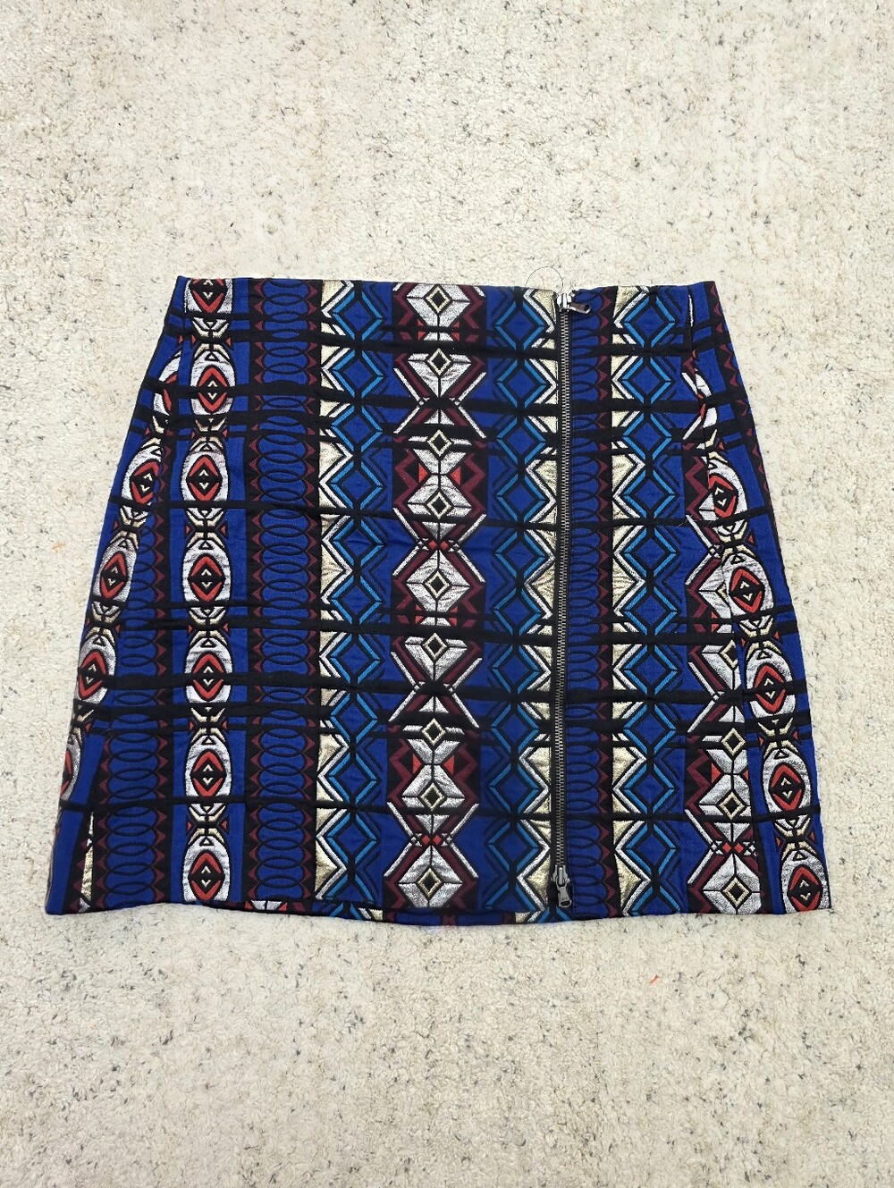 J.crew Size 12 Printed Blue Geometric Mini Skirt